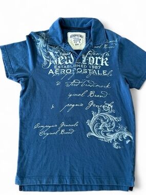 Aeropostale Blue Graphic Polo